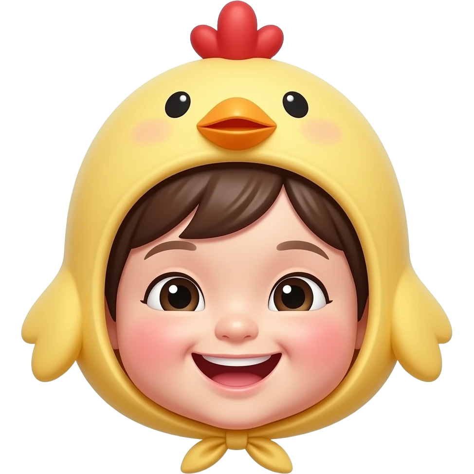 아기얼굴,웃음, 한국인, 앞머리 있는, 병아리 모자 emoji