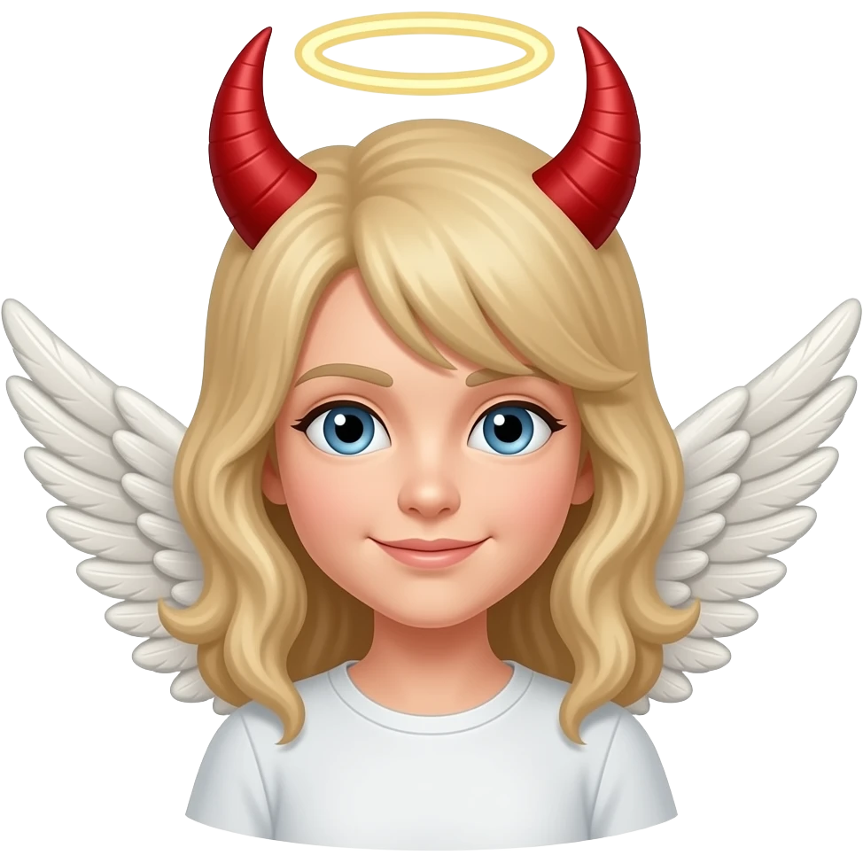 Create an angel emoji with wings and devil horns emoji