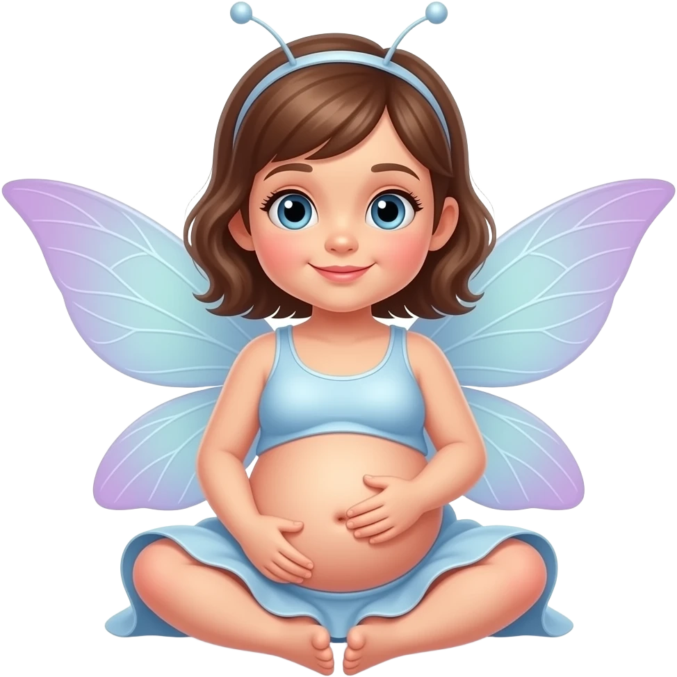 A baby girl fairy,she a very hugely fat belly,she is so stuffed that she has to sit,she could almost roll,rubbing her full bellybutton so she will cutely do a good belly show & tell. emoji
