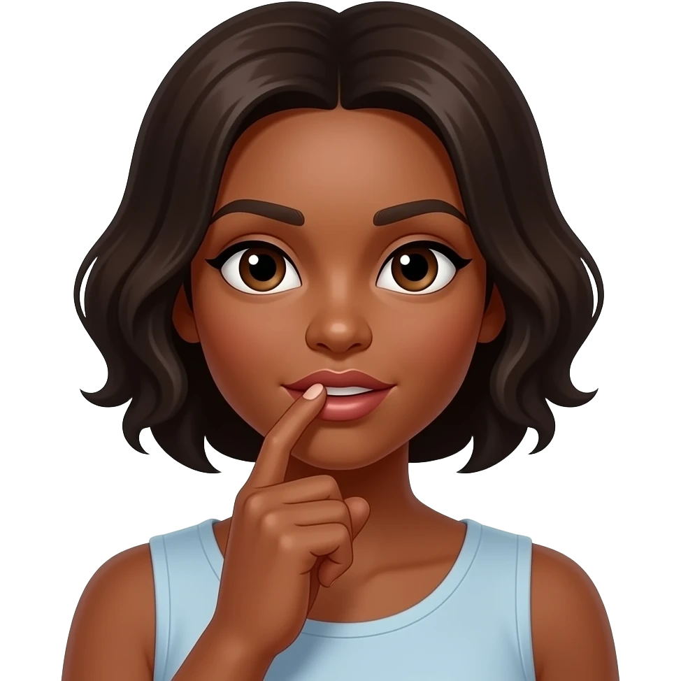 Woman biting pointer finger brown skin emoji