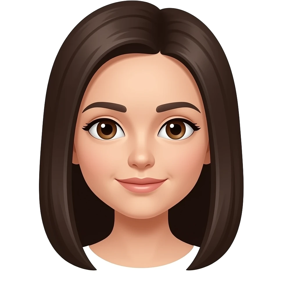 dark brown hair dark brown eyes straight hair naive girl straight eyebrows oval face faie medium skin emoji