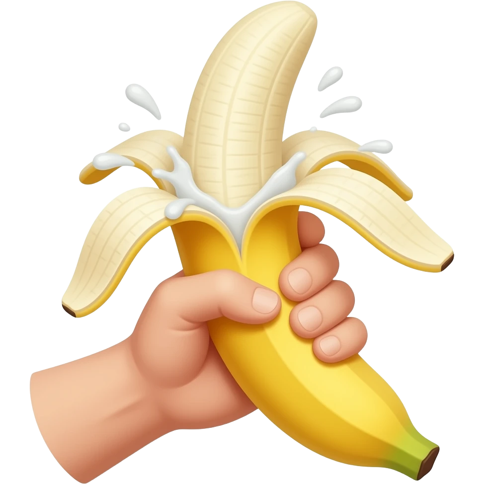 一只手抓着一个香蕉，香蕉喷出白色汁液 emoji
