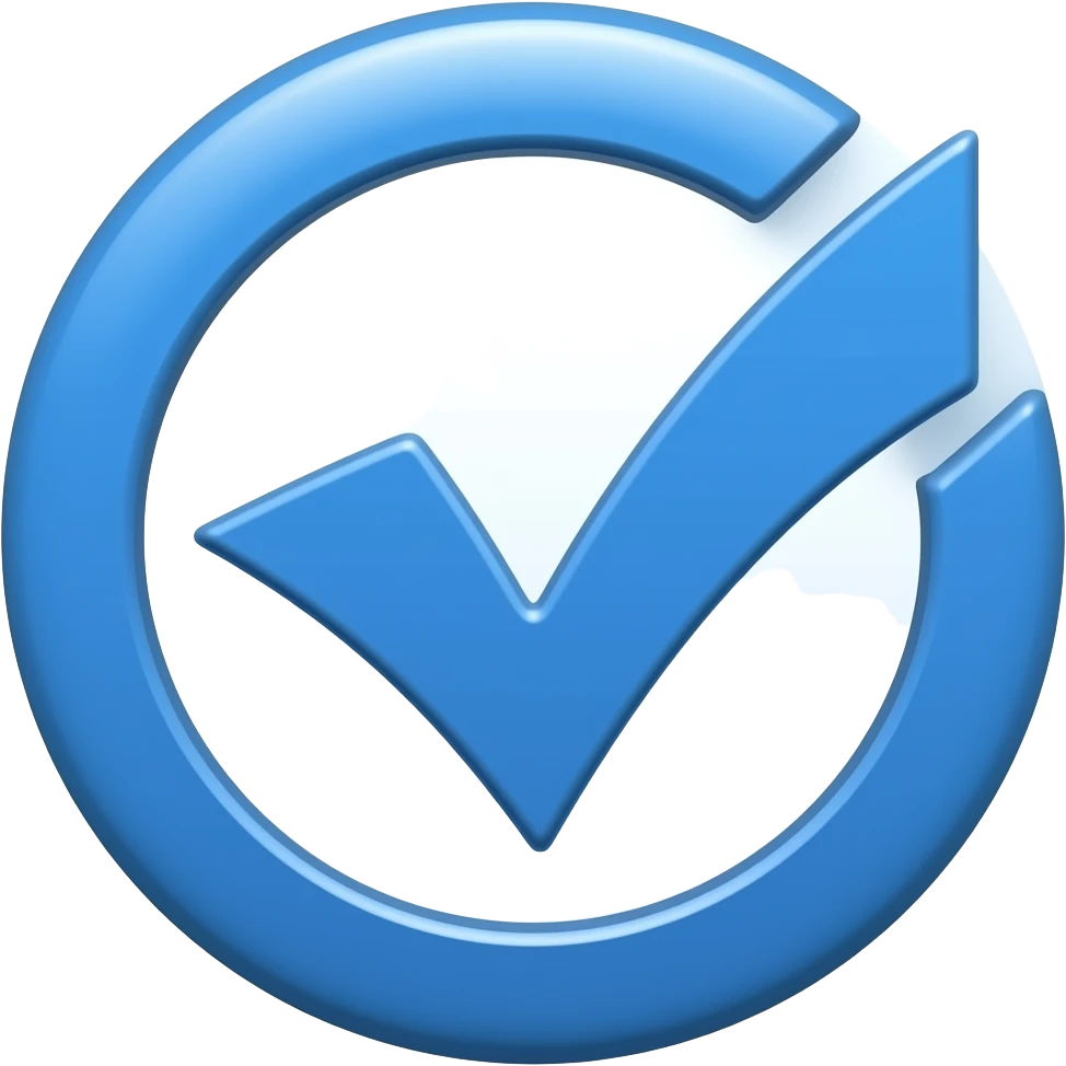 Tick mark ✅ In all blue fill with circular edge and curved triangles edge all blue no white emoji