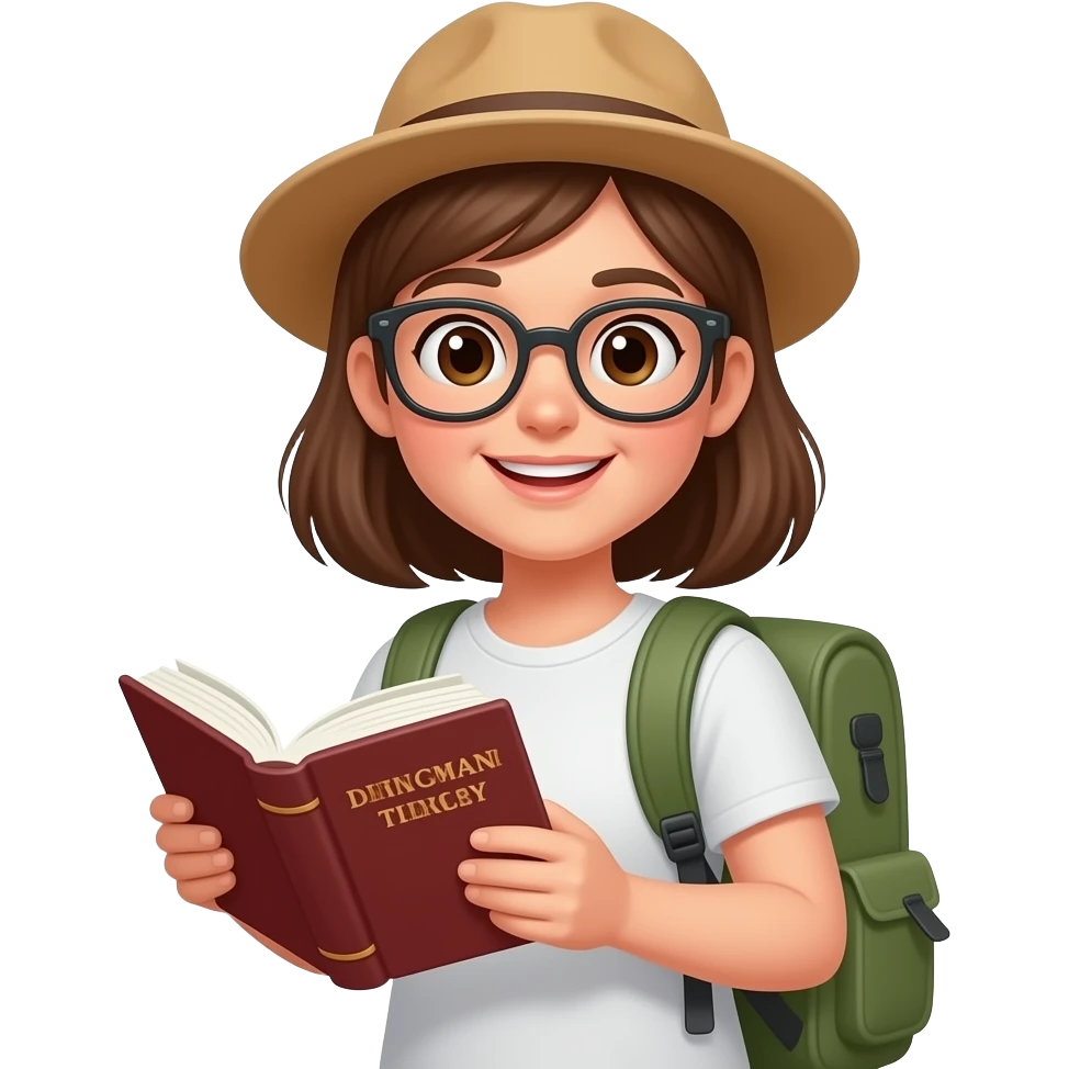 a tourist with a dictionary emoji