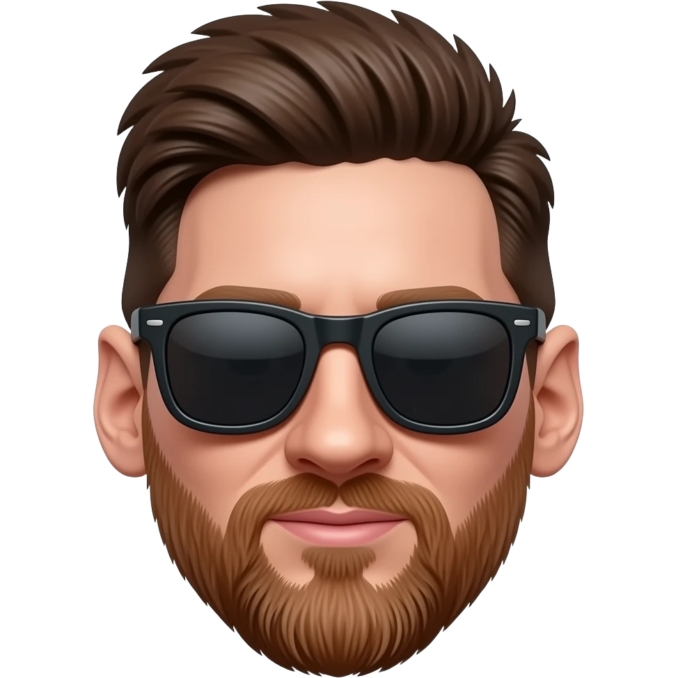 Messi-inspired 3D emoji, same face every time, 3 black sunglasses around the emoji. emoji