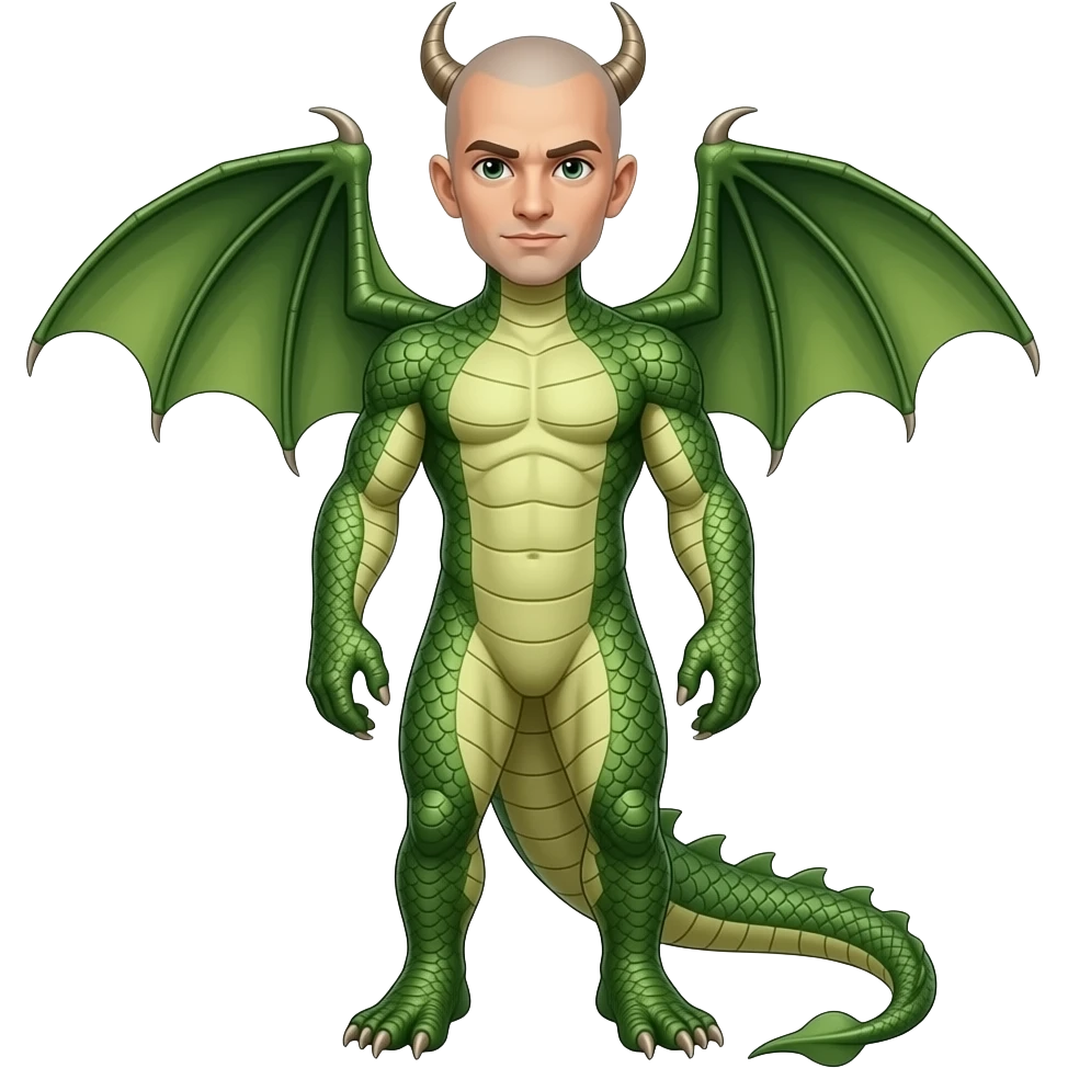 bald dragon man with green dragon scales and horns without wings full body emoji emoji