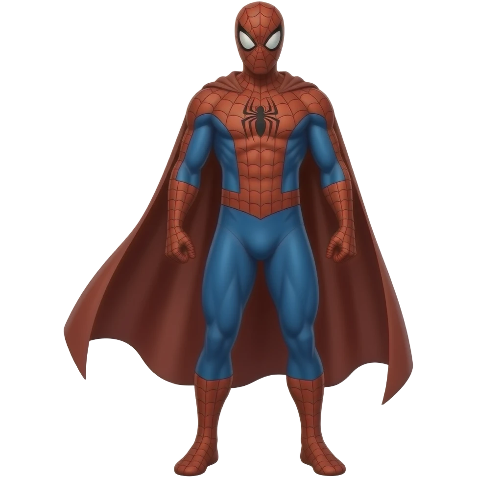 full body male superhero spiderman clothless figure with only cape and muscular build in thin, narrow underwear with bulge emoji