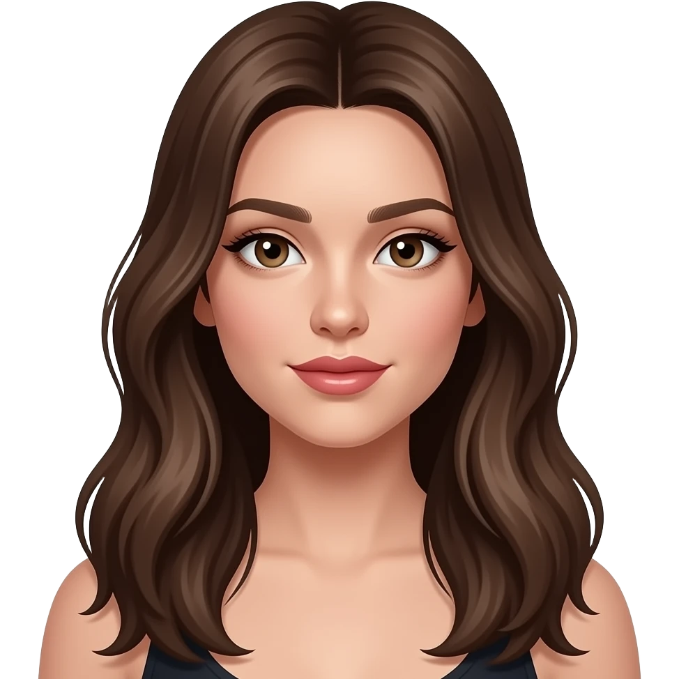 A nice teenager with brown long hair, a lot of beautiful make up, beautiful full glossy lips and a perfect body emoji