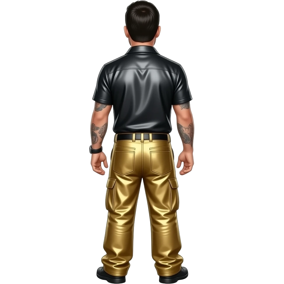 Steve-O from behind with black hair, black metallic shirt, gold metallic baggy pants emoji