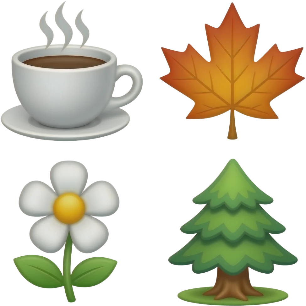 Cute nature reaction emojis in watercolor style: a steaming coffee cup ...