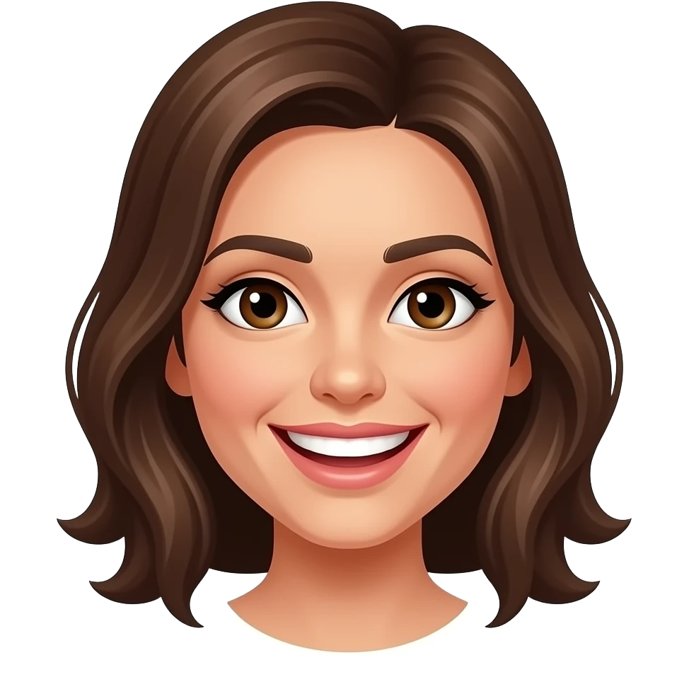 change her eyes to chocolate brown, show her teeth with the smile emoji
