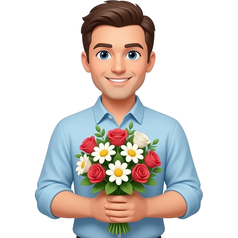 man holding flowers bouquet with both hands emoji