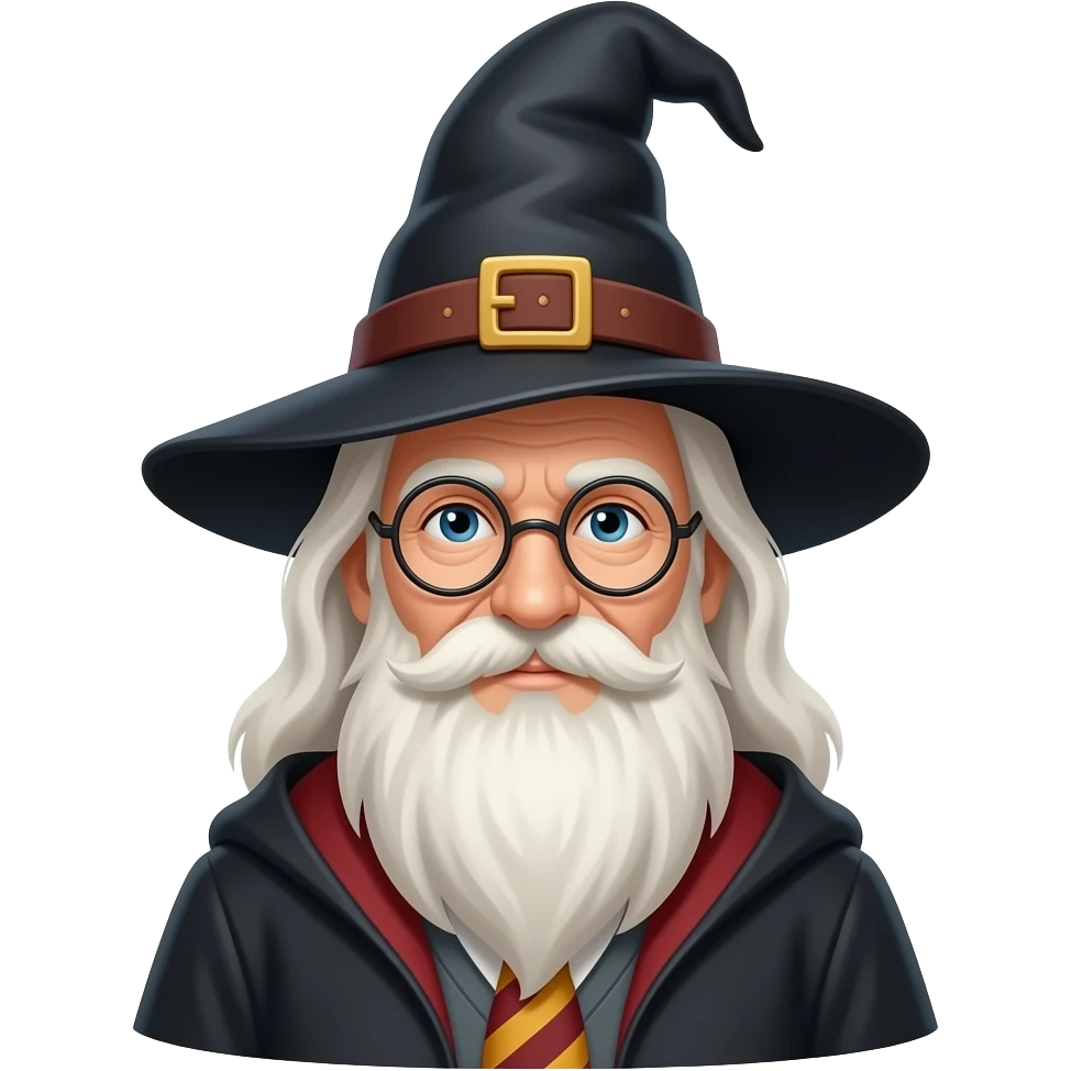 a medium shot of old wizard of hogwarts with hat emoji