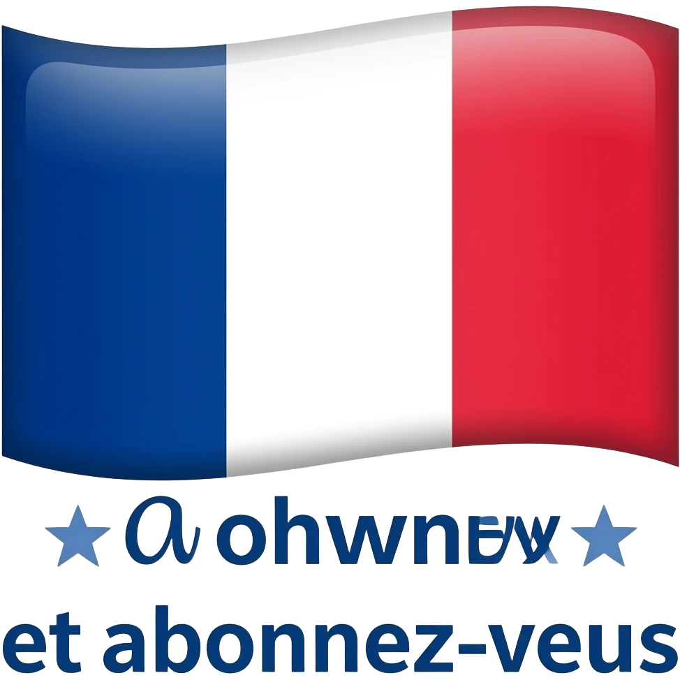 Logo like et abonnez-vous avec un drapeau de la France et des décos à côté emoji