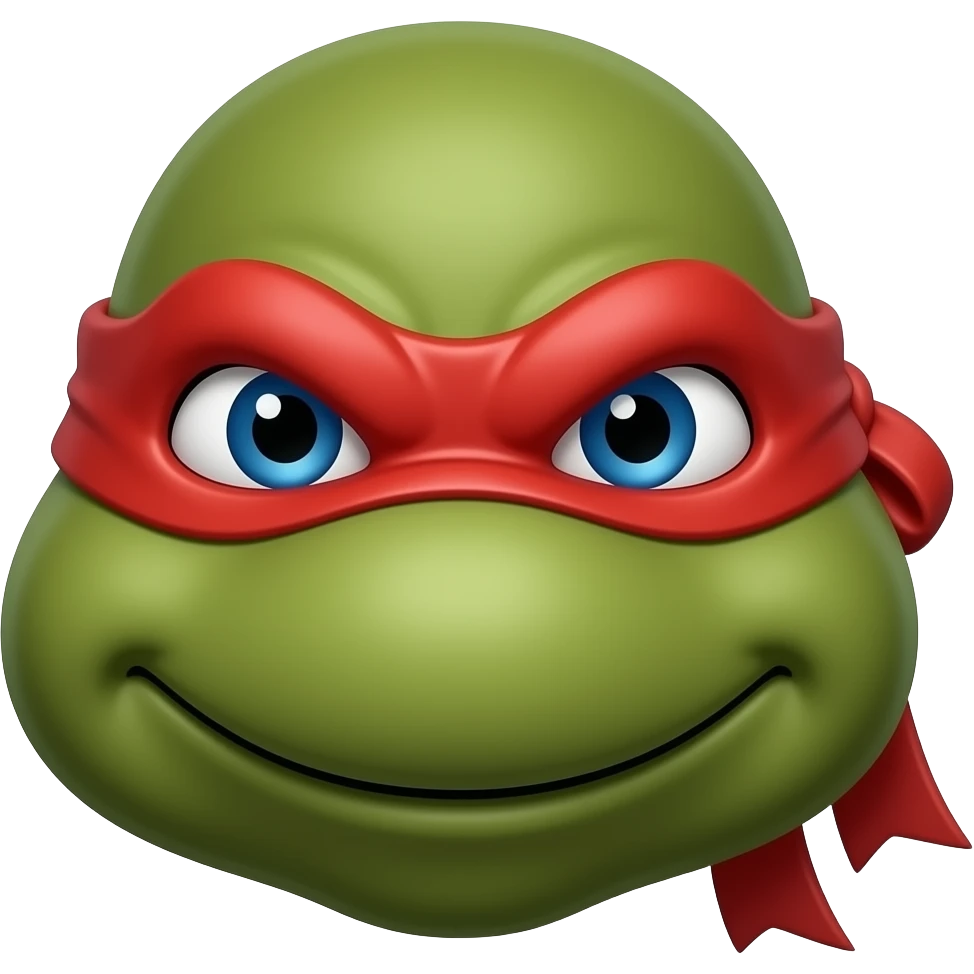 Donatello Ninja Turtle head wearing red mask with knot on one side with tails, serious face emoji