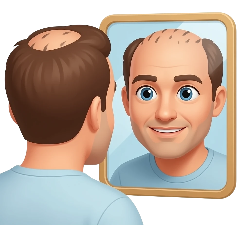 Мужчина смотрится в зеркало и видит залысины emoji
