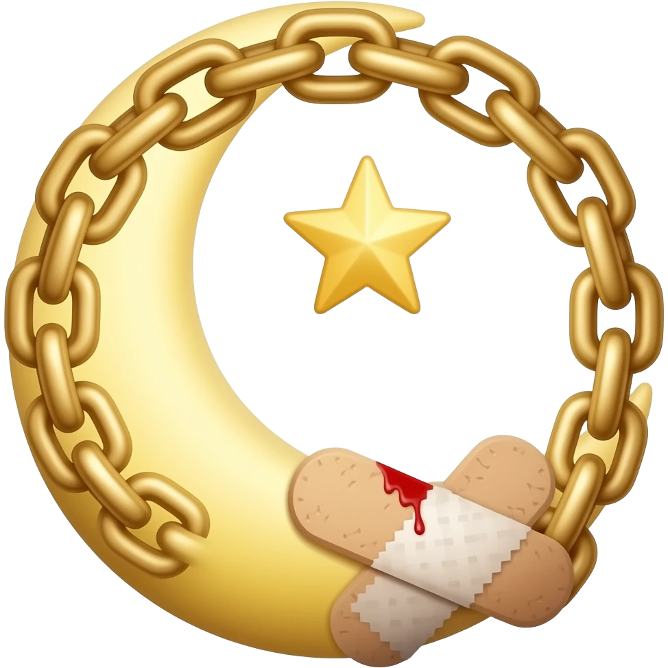 A crescent moon with a star, a sunset chain, and bloodstained bandages emoji
