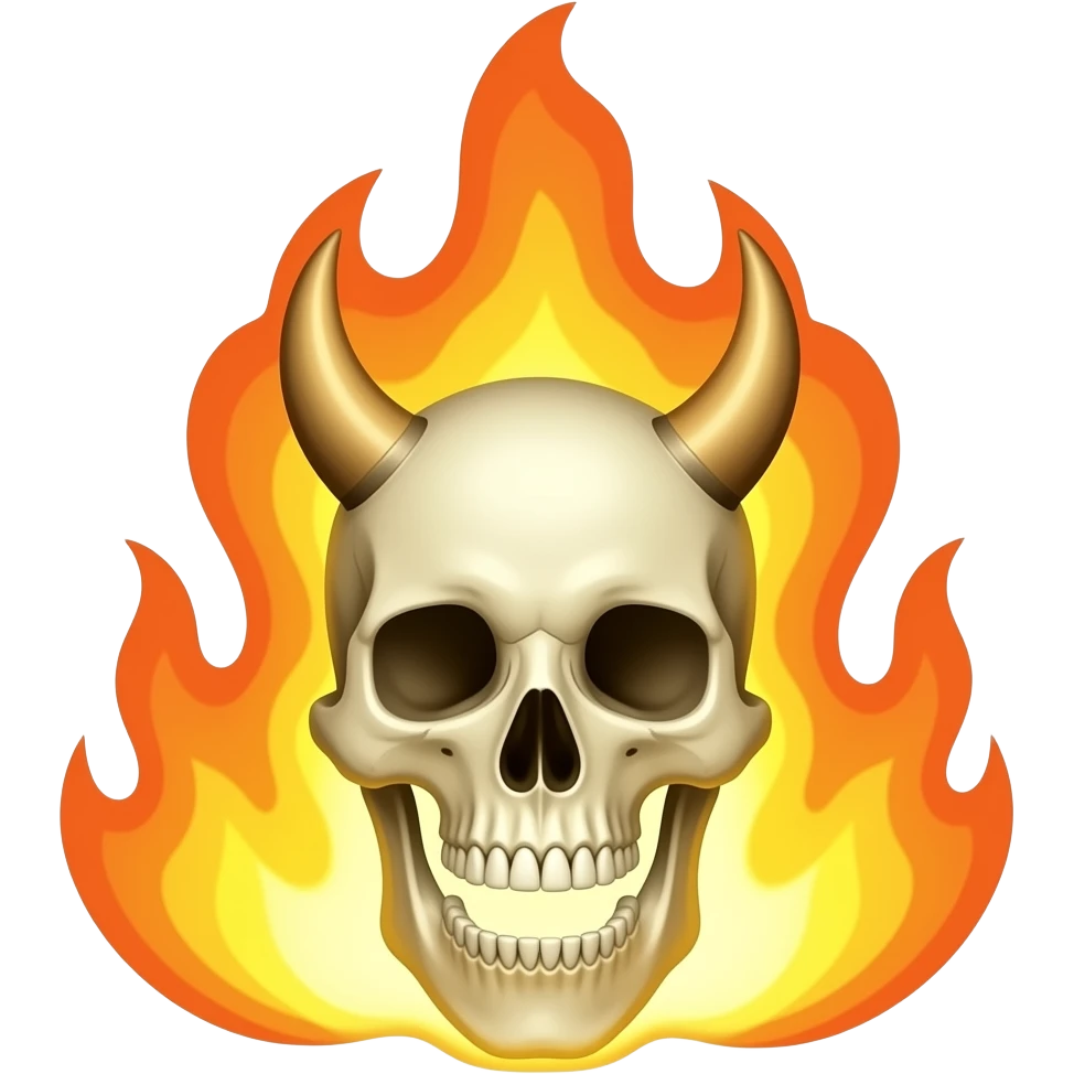 demonic flaming skull emerging from hellfire emoji