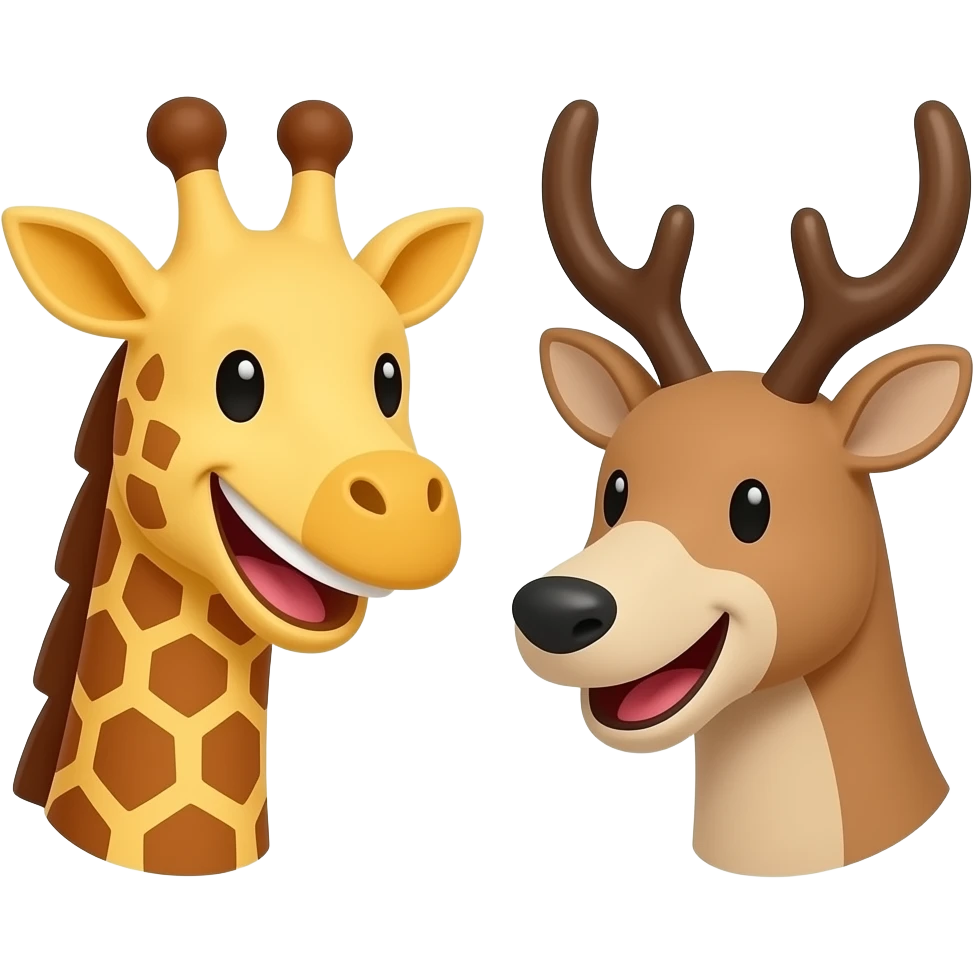 Einfacher Giraffenkopf lachen und Elchkopf lachen und schauen sich an emoji