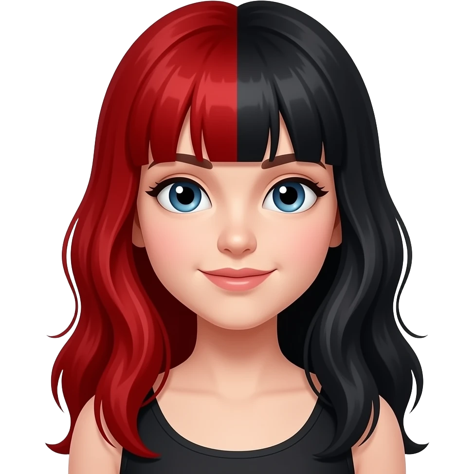 Make the girl have long red and black hair emoji
