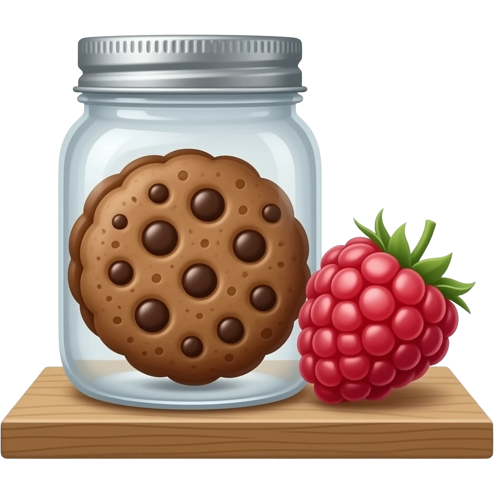 کوکی شکلاتی توی جعبه مربا شیشه ای روی کدکی ها مربا و توت است emoji
