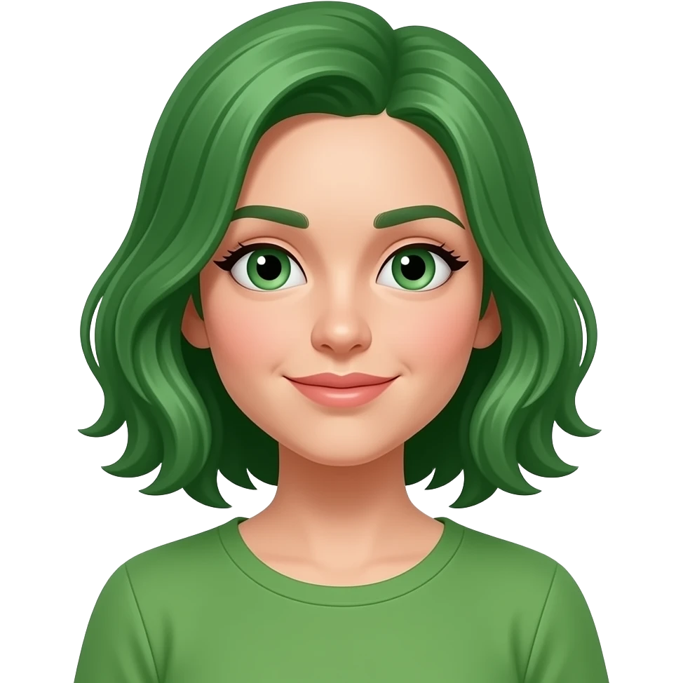 Una mujer con el pelo verde y vestida de verde emoji
