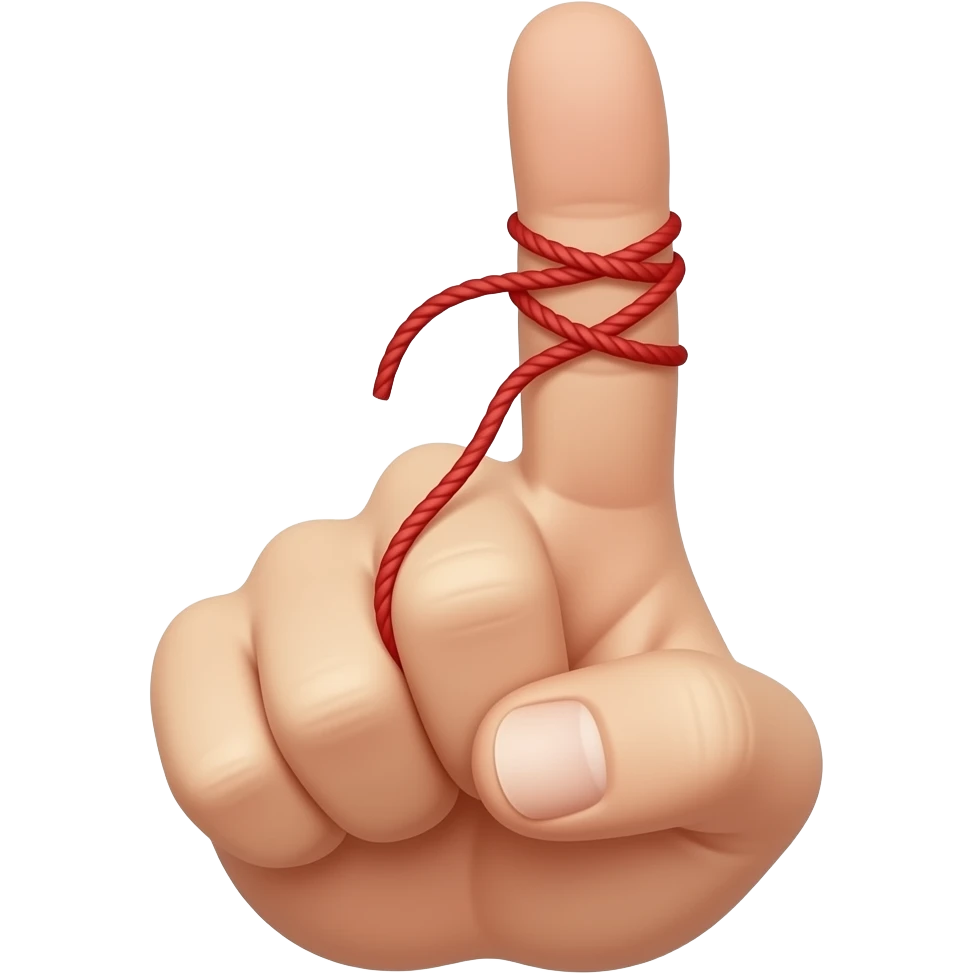 Cierra los cuatro dedos y solo deja el dedo meñique arriba y ese dedo tiene entrelasado un hilo rojo que se direcciona a algun lugar emoji