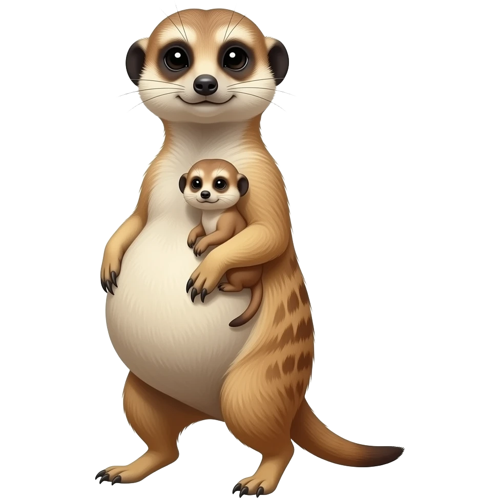 A female Meerkat now wants to give a try to walk,but with her fat stomach so big she has to get a grip of it and hold it up then cradle her food baby, it is a guessing game with her bun in the oven,but she knows she is just fat,her bellybutton makes agreement with clues. emoji