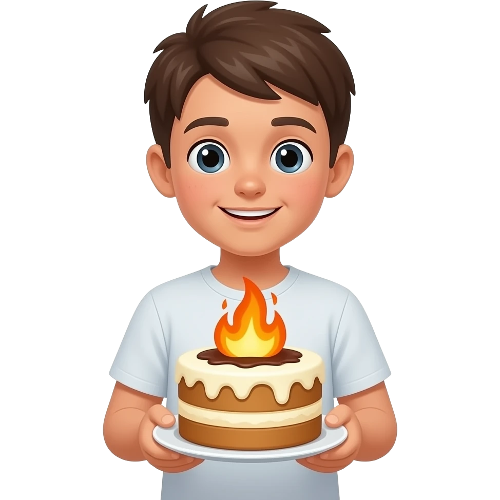 boy with a burnt cake in hands emoji