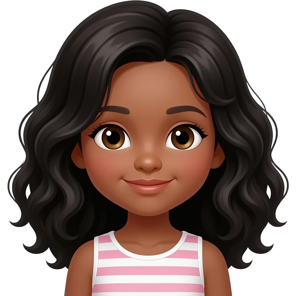 Niña pequeña piel marron carita pelo negro ondulado y ojos marrones emoji