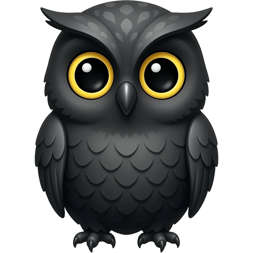 a cute, detailed black owl emoji