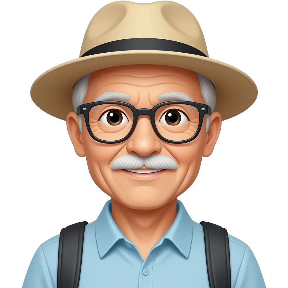 old asian tourist with hat emoji