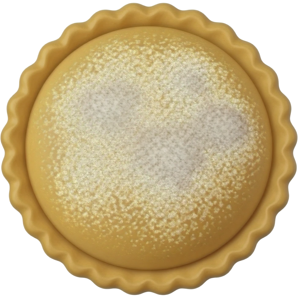 Emoji-style sticker of a Moroccan bastela (pastilla), perfectly round golden flaky pie, smooth surface, dusted with powdered sugar and cinnamon, no filling visible, clean minimal 3D emoji look, glossy, centered, white or transparent background, simple and appetizing emoji