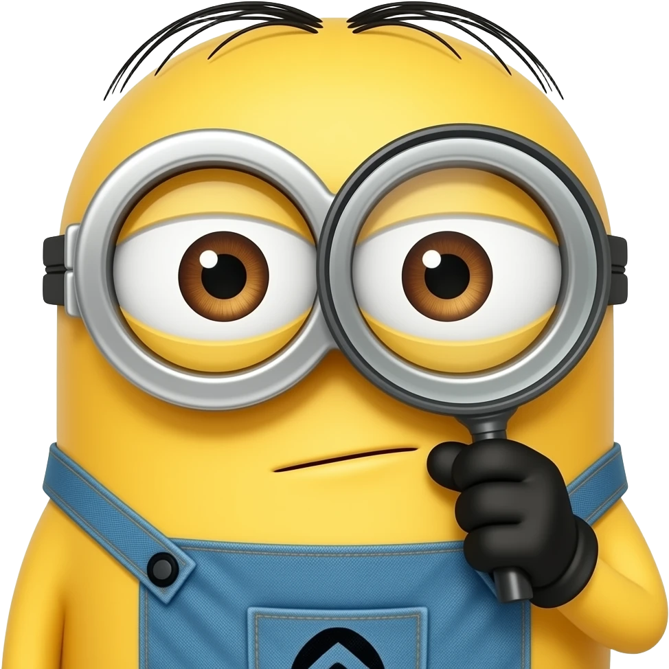 minion investigating and magnifying glass and thinking emoji