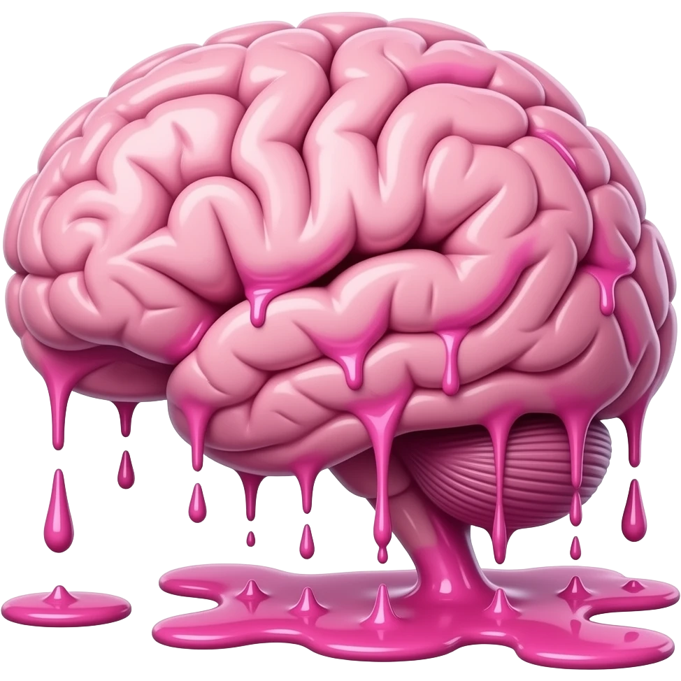 Melting brain, pink vessels dripping everywhere, melting from stimulation overload emoji