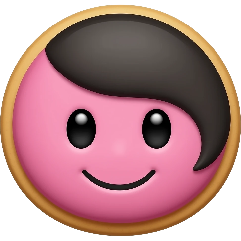 эмо печенье с челкой набок, кислотно розовое с черным цветом, с личиком emoji