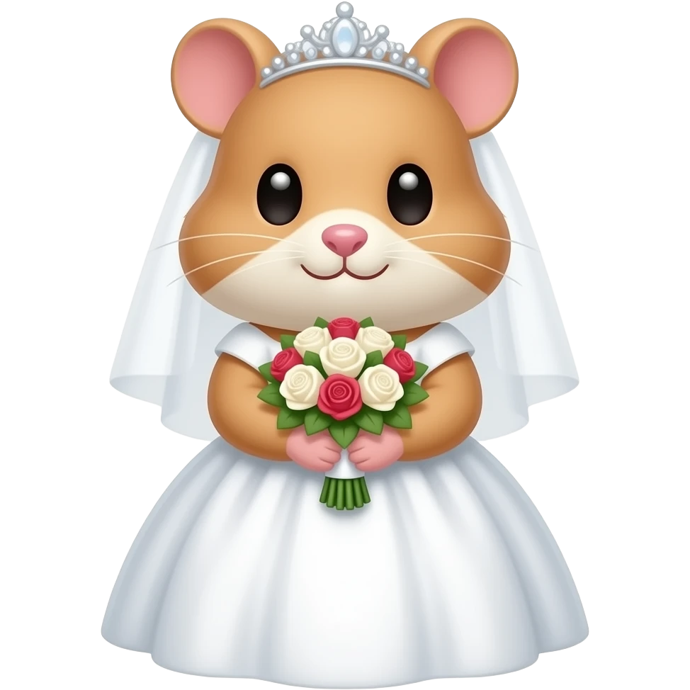 부케를 든 하얀입이 없는 햄스터 신부 emoji