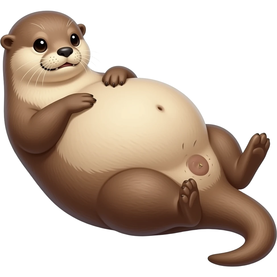 A female cape Otter is laying sprawled on her back,intense scratching in her Bellybutton to soothe an inch,Noticing her humongous overfed stomach,she is so stuffed with a heavy food baby,she can not move because her big full Tummy made her too fat. emoji