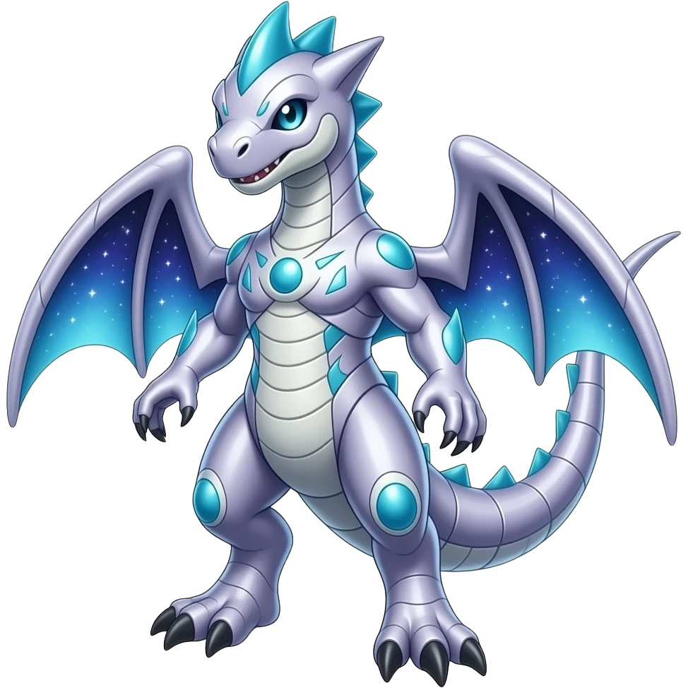 Shiny Futuristic Celestial Fakemon-Pokemon-Digimon-Spectrobes-Raptor-fusion, full body emoji