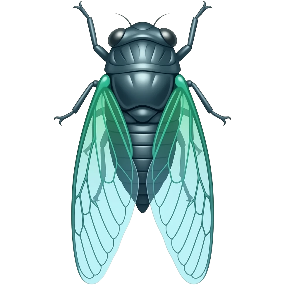 Blue and blue and green x-ray of a realistic a cicada wings out emoji