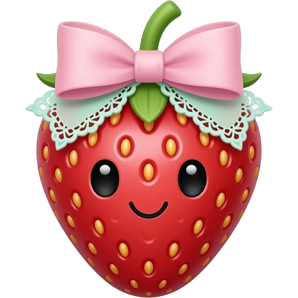 Cute strawberry light pink & light green bow lace coquette bow emoji