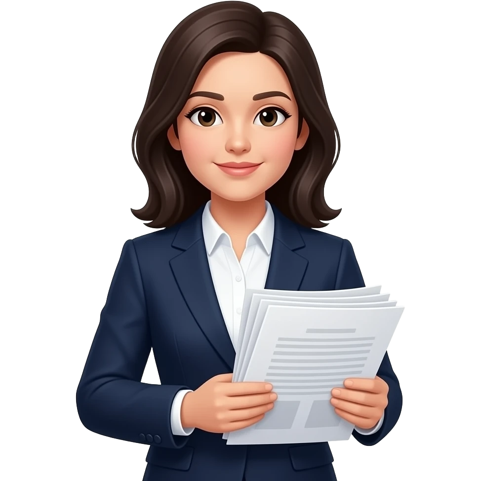 lawyer woman with documents in hand and libra next to her head emoji