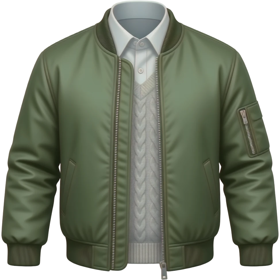 Camisa off-white + jersey gris claro + chaqueta verde militar emoji