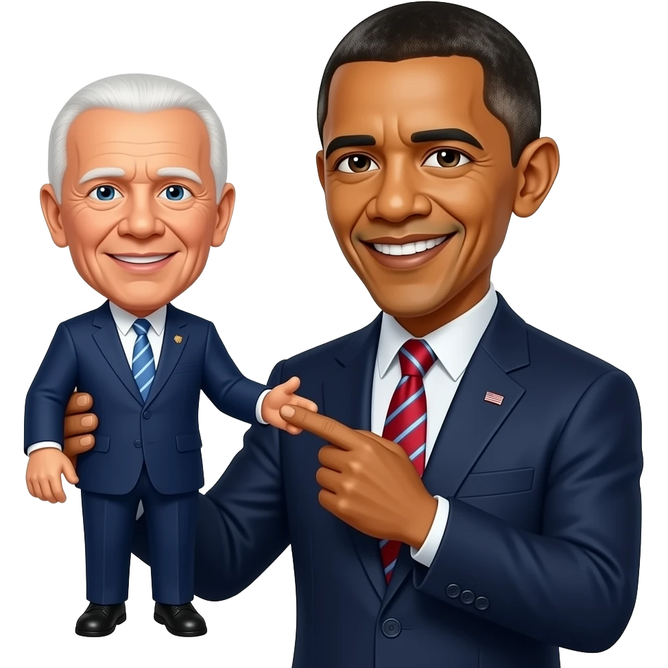 OBama playing with a puppet that looks like President Biden emoji