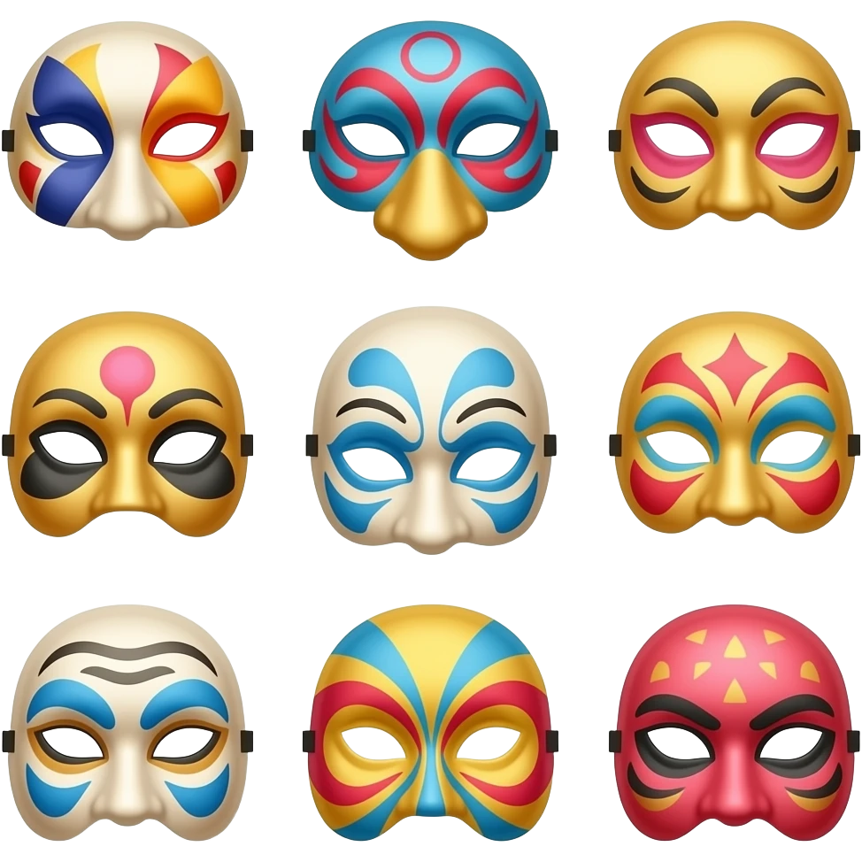 variedad de mascaras burlonas de carnaval emoji
