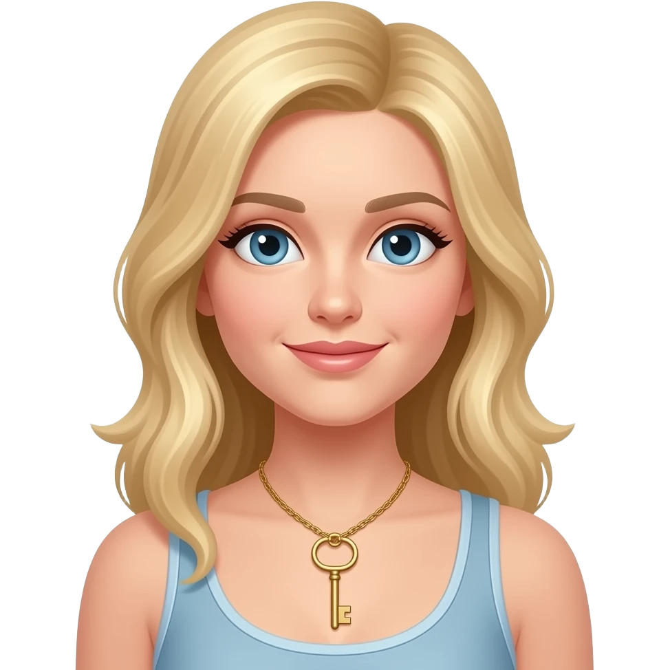 blonde woman wearing a necklace with a big key on it emoji