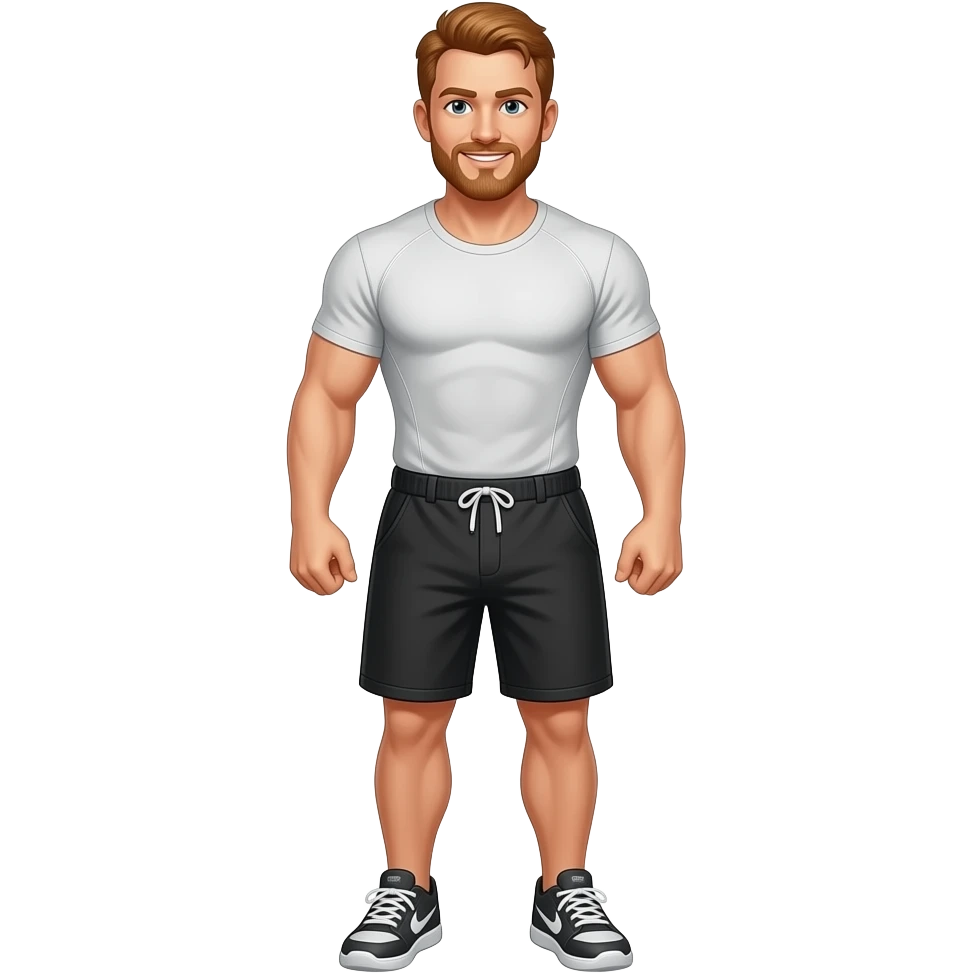 Middle aged ginger fit muscular man full height emoji