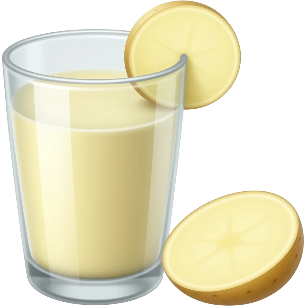 A drink made from grated potatoes is placed in a glass, and the drink must be free of chunks. A thinly sliced ​​potato is placed on the rim where the mouth touches, and there is 1 potato slice. emoji