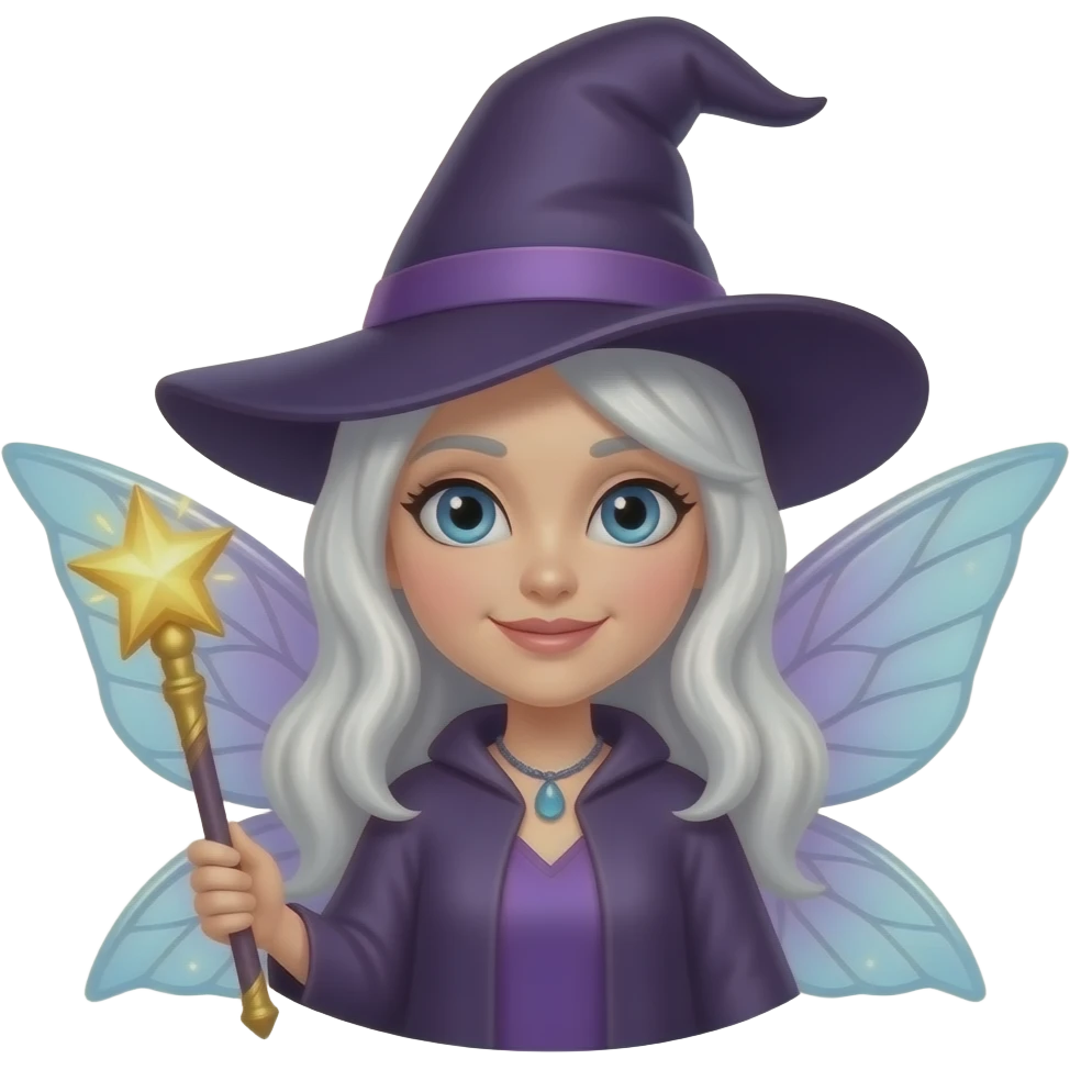 fairy godmother with wings and magic wand face emoji