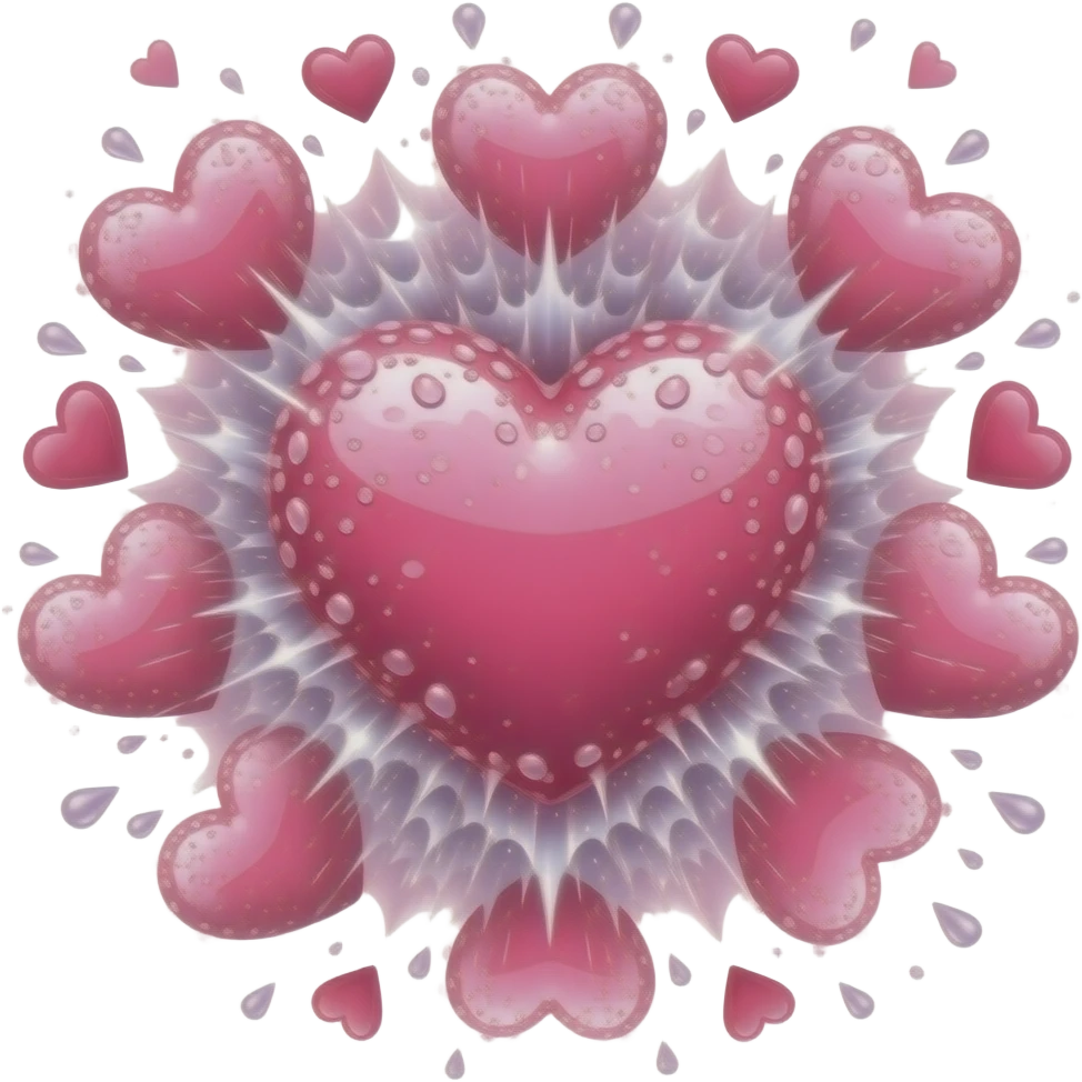 explosion of hearts and water drops, pleasure emoji